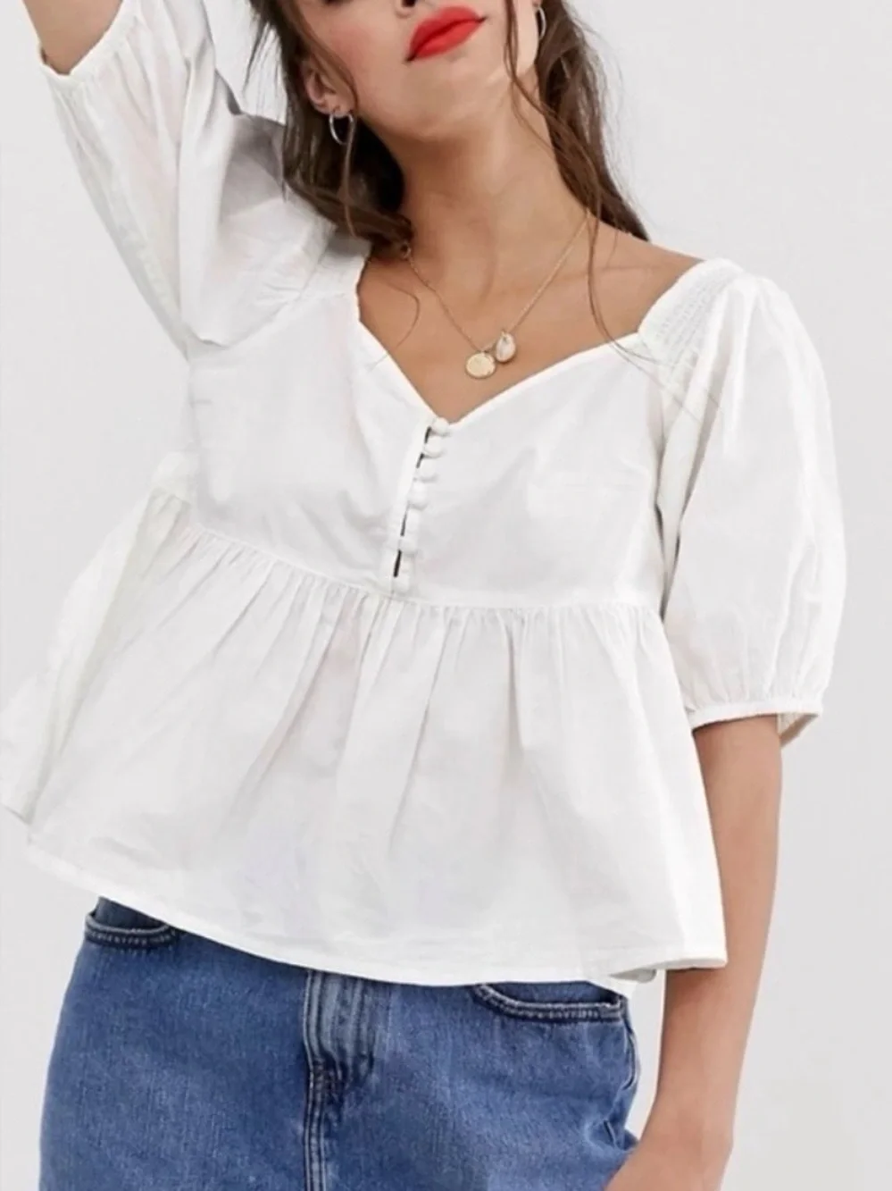 Free People White Off-Shoulder Peplum Top - Classic Feminine Style